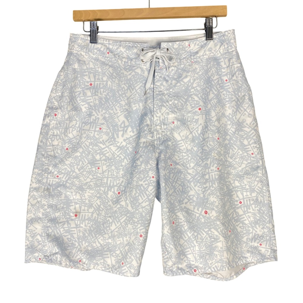 Vintage Stussy Board Shorts Graffiti Mens 32 White Swim Trunks Skate Streetwear